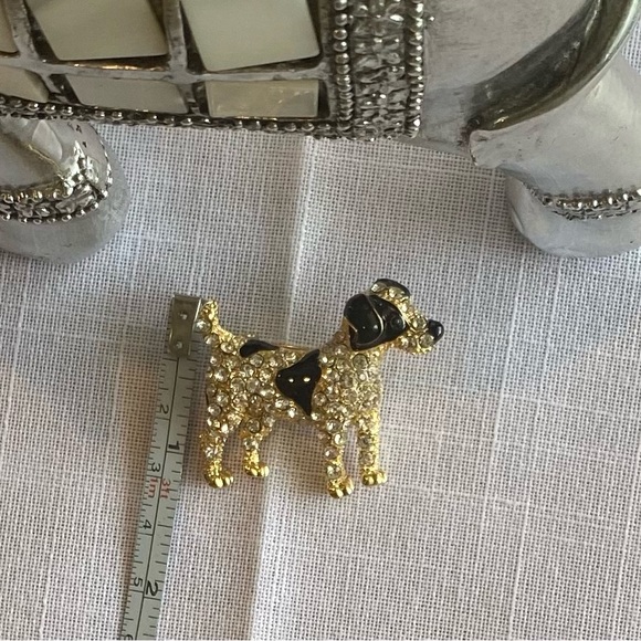 Cute rhinestone black enamel gold dog brooch - Picture 7 of 9